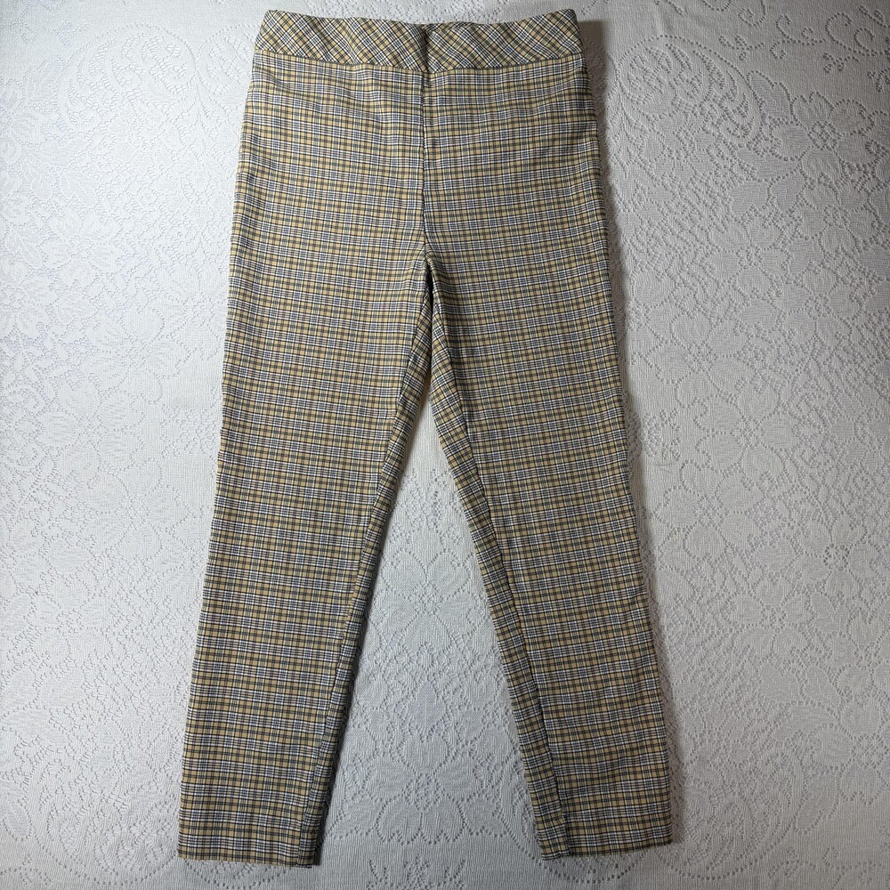 Jules & Leopold Pants Womens Medium Yellow Plaid Ankle Skinny Pull On Casual